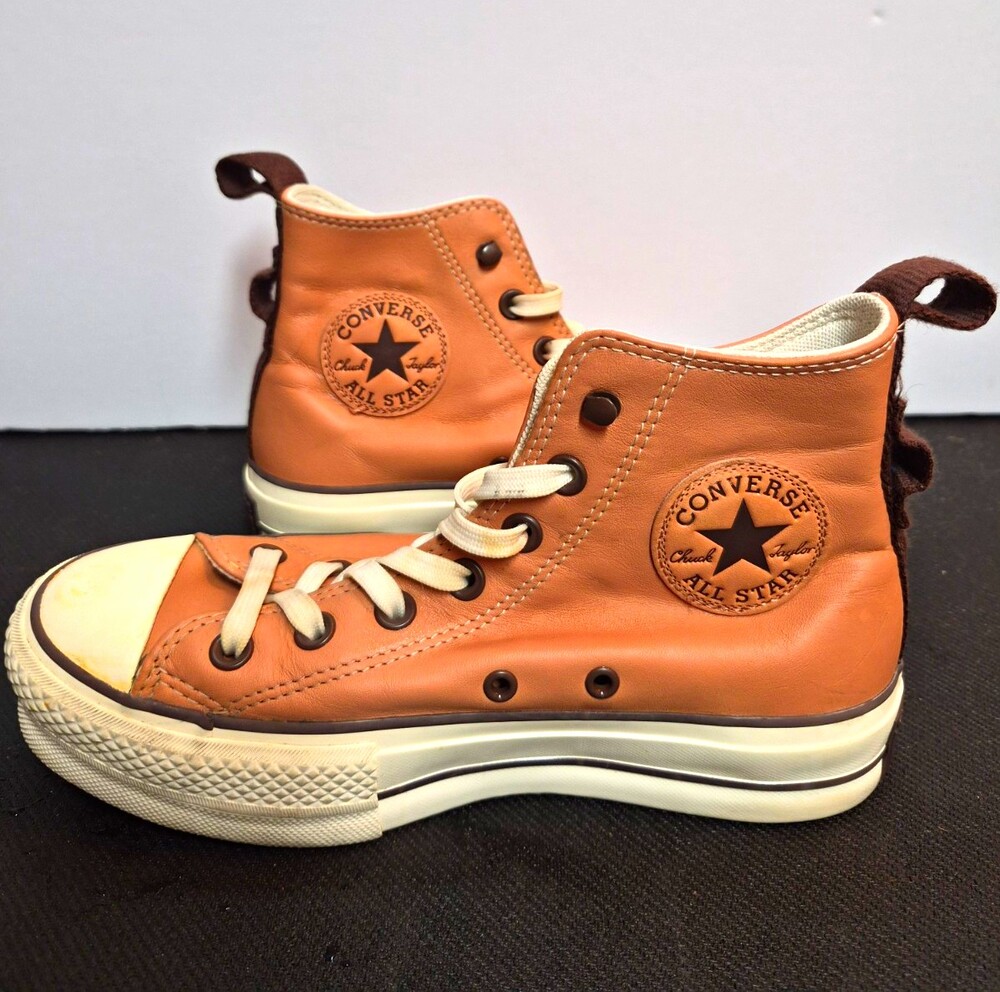 Converse Chuck Taylor All Star Mid Top Leather Lace Up Sneakers Brown/White
